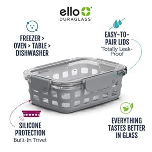 Ello DuraGlass BPA-Free Glass Food Storage Containers with Lids and Silicone Protection, 5 Cup, Gray