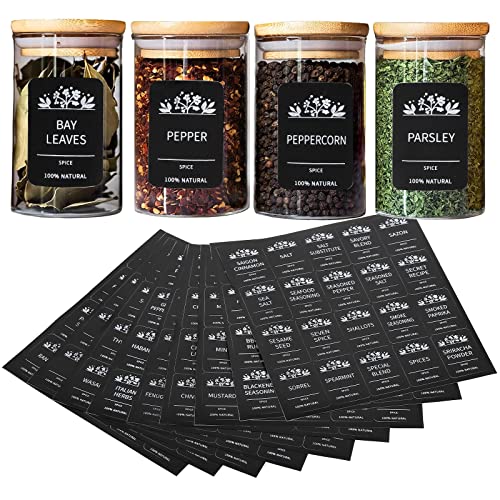 Tebery 360PCS Minimalist Preprinted Spice Jar Labels, Waterproof Spice Stickers Kitchen Pantry Labels, Organization for Jars Bottles Containers Bins(Black/White)