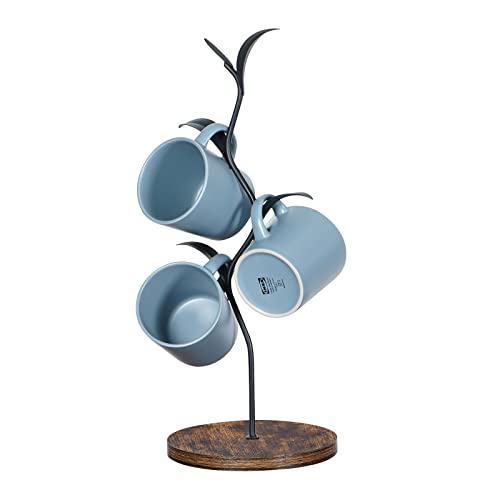 Bennio Brenny Mug Holder Tree, Countertop Mug Tree, Mugs & Tea Cup Storage Rack, Coffee Cup Holder with 5 Hooks, Rustic Coffee Cups Organizer, Wood Creative Tool for Home Coffee Stations