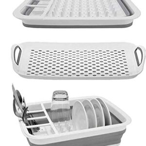 Ahyuan Collapsible Dish Drying Rack with Drainboard Tray Space Saving Camper Accessories Kitchen Storage Organizer RV Accessories for Inside Camper Accessories for Travel Trailers (with Drainboard)