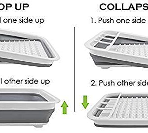 Ahyuan Collapsible Dish Drying Rack with Drainboard Tray Space Saving Camper Accessories Kitchen Storage Organizer RV Accessories for Inside Camper Accessories for Travel Trailers (with Drainboard)