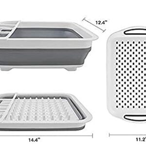Ahyuan Collapsible Dish Drying Rack with Drainboard Tray Space Saving Camper Accessories Kitchen Storage Organizer RV Accessories for Inside Camper Accessories for Travel Trailers (with Drainboard)