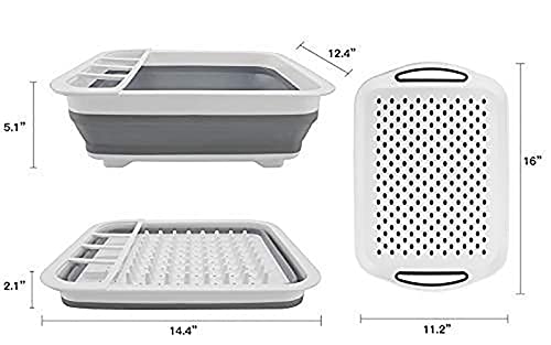 Ahyuan Collapsible Dish Drying Rack with Drainboard Tray Space Saving Camper Accessories Kitchen Storage Organizer RV Accessories for Inside Camper Accessories for Travel Trailers (with Drainboard)