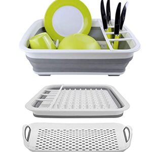 Ahyuan Collapsible Dish Drying Rack with Drainboard Tray Space Saving Camper Accessories Kitchen Storage Organizer RV Accessories for Inside Camper Accessories for Travel Trailers (with Drainboard)