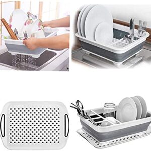 Ahyuan Collapsible Dish Drying Rack with Drainboard Tray Space Saving Camper Accessories Kitchen Storage Organizer RV Accessories for Inside Camper Accessories for Travel Trailers (with Drainboard)