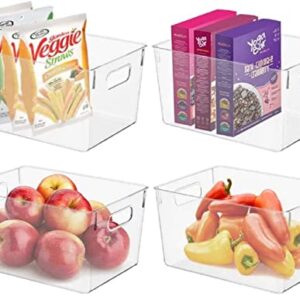 Homeries Pantry Organizer, Clear Storage Bins, for Kitchen, Pantry, Cabinets, for Storing Packets, Spices, Sauce, Snacks, Cans, Set of 4 11” x 8” x 6”