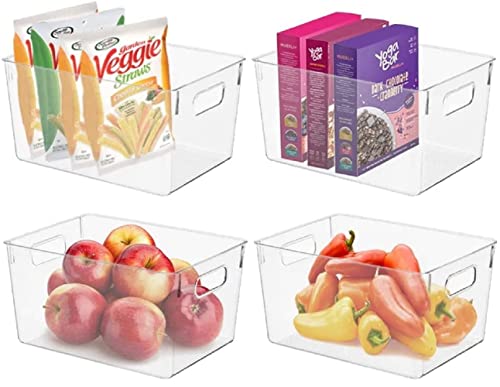 Homeries Pantry Organizer, Clear Storage Bins, for Kitchen, Pantry, Cabinets, for Storing Packets, Spices, Sauce, Snacks, Cans, Set of 4 11” x 8” x 6”