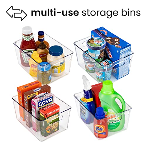 Homeries Pantry Organizer, Clear Storage Bins, for Kitchen, Pantry, Cabinets, for Storing Packets, Spices, Sauce, Snacks, Cans, Set of 4 11” x 8” x 6”