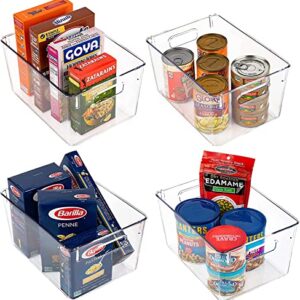 Homeries Pantry Organizer, Clear Storage Bins, for Kitchen, Pantry, Cabinets, for Storing Packets, Spices, Sauce, Snacks, Cans, Set of 4 11” x 8” x 6”