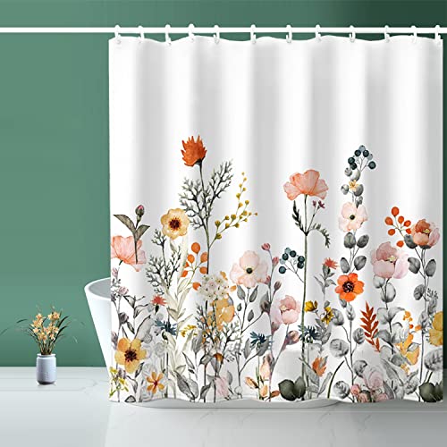 Niidder Floral Shower Curtain, Fabric Shower Curtain White Shower Curtain - 72" W x 72" L with 12 Hooks for Home Hotels Machine Washable Shower Bath Curtain, Waterproof Shower Curtain Lining