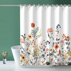 Niidder Floral Shower Curtain, Fabric Shower Curtain White Shower Curtain - 72" W x 72" L with 12 Hooks for Home Hotels Machine Washable Shower Bath Curtain, Waterproof Shower Curtain Lining