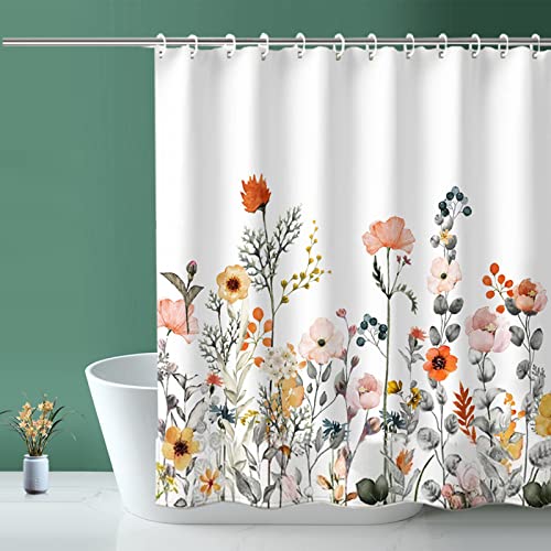 Niidder Floral Shower Curtain, Fabric Shower Curtain White Shower Curtain - 72" W x 72" L with 12 Hooks for Home Hotels Machine Washable Shower Bath Curtain, Waterproof Shower Curtain Lining