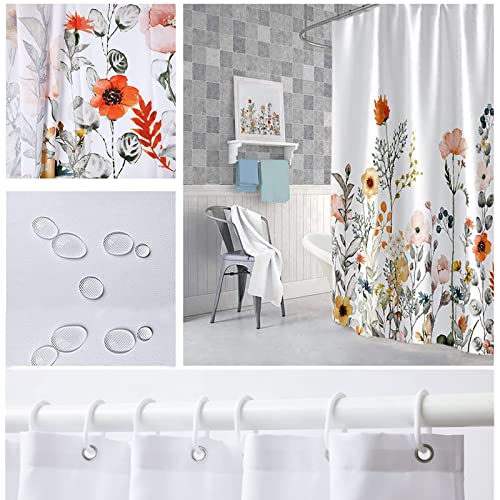 Niidder Floral Shower Curtain, Fabric Shower Curtain White Shower Curtain - 72" W x 72" L with 12 Hooks for Home Hotels Machine Washable Shower Bath Curtain, Waterproof Shower Curtain Lining