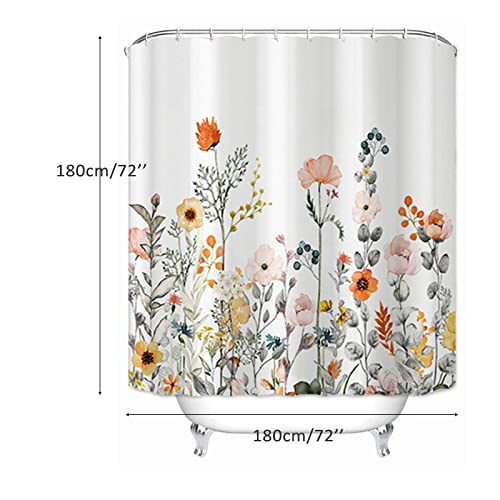 Niidder Floral Shower Curtain, Fabric Shower Curtain White Shower Curtain - 72" W x 72" L with 12 Hooks for Home Hotels Machine Washable Shower Bath Curtain, Waterproof Shower Curtain Lining