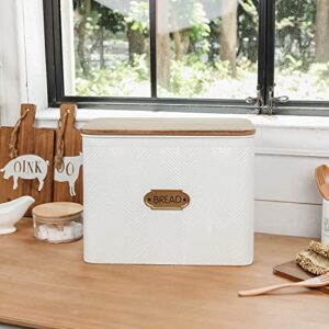 NIKKY HOME Extra Large Space Saving Farmhouse Bread Box With Wood Lid - Holds 2 Loaves - Vertical Breadbox Bread Storage Bin Holder for Kitchen Countertop, White