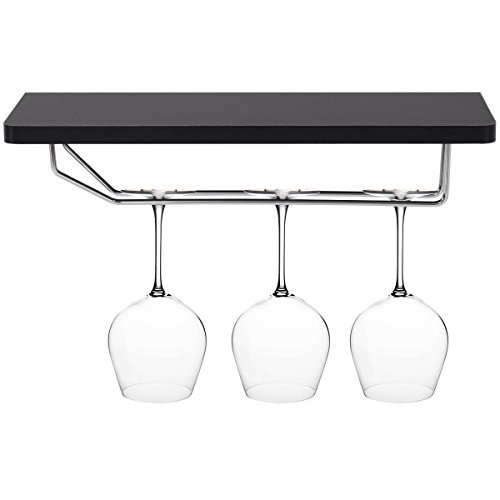 Giantex Set of 5 Wall Mount Wine Rack Set w/ Storage Shelves and Glass Holder (Black)