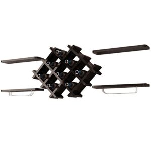 Giantex Set of 5 Wall Mount Wine Rack Set w/ Storage Shelves and Glass Holder (Black)