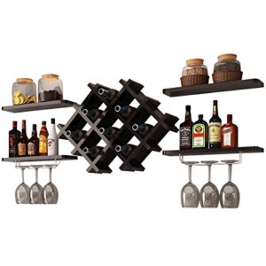 Giantex Set of 5 Wall Mount Wine Rack Set w/ Storage Shelves and Glass Holder (Black)