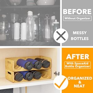 SpaceAid Bamboo Water Bottle Organizer with Labels, Kitchen Pantry Water Bottle Storage Rack for Cabinets, Home Cup and Wine Bottle Holder Shelf Organizers, 2 Pack 4-Slot, Hold 8 Bottles