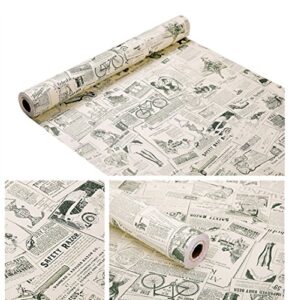 vintage newspaper vinyl contact paper wallpaper self adhesive cabinet shelf drawer liner for kitchen bathroom backsplash countertop cupboard table desk wall decor (17.7 x 117 inches,smooth)