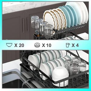XIYAO Kitchen Dish Dring Rack with Drainboard, 2-Tier in Sink Dish Drying Rack with Utensil Holder for Kitchen Counter, Large Capacity Dish Strainers with Water Bottle Drying Rack (Black)