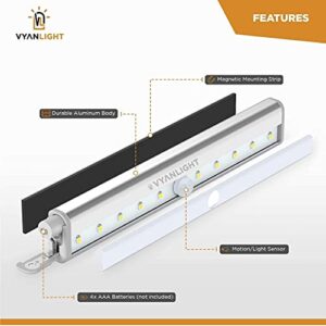 VYANLIGHT Motion Sensor LED Lights, 10 LED Battery Operated Motion Light, Stick-On Anywhere Magnetic Night Light Bar for Under Cabinet, Closet, Hallway, Stairway, Wardrobe, Kitchen, Vanity, 4 Pack