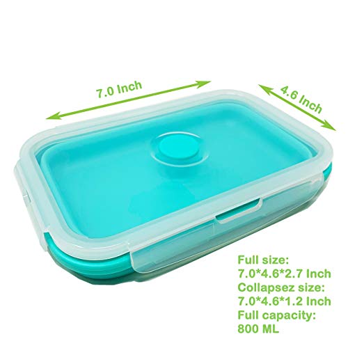 Set of 4 Collapsible Silicone Food Storage Container, Leftover Meal box For Kitchen, Bento Lunch Boxes, BPA Free, Microwave, Dishwasher and Freezer Safe. Foldable Design Saves Your Space.