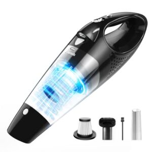 powools handheld vacuum cordless rechargeable – car vacuum cleaner high power with fast charge tech, portable vacuum with 1-touch dust empty, lightweight hand vac with led light, silver (pl8188)