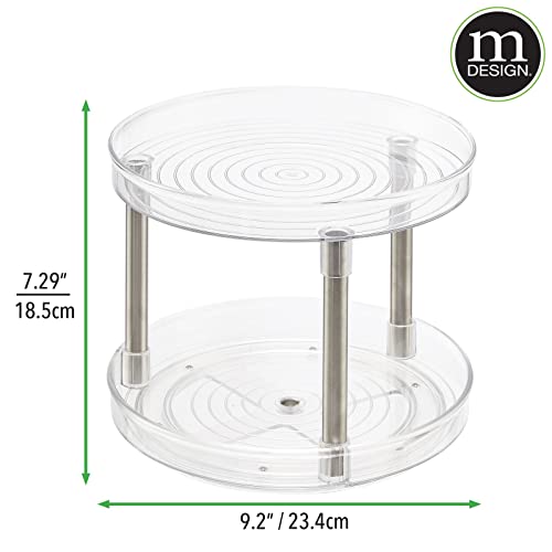 mDesign Plastic Spinning 2-Tier Lazy Susan Turntable Storage Tray - Rotating Organizer for Bathroom Vanity Counter Tops, Under Sink, Closets, Dressers - Clear/Chrome