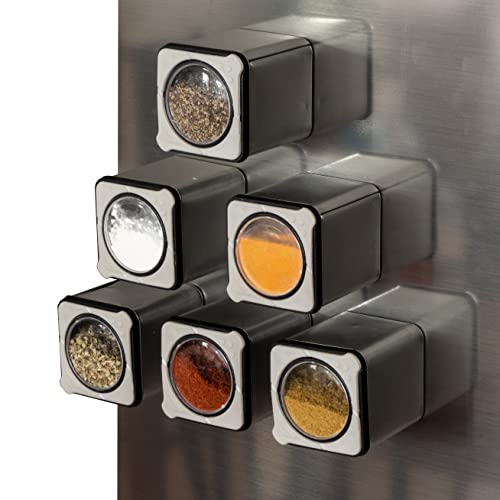 bixie Magnetic Spice Tin Jars – Home pack | 6x Rectangle 4.2 oz Refrigerator Stainless Steel Containers for Herbs and Spices