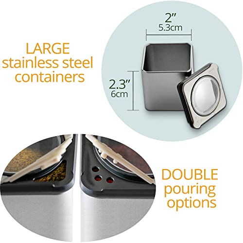 bixie Magnetic Spice Tin Jars – Home pack | 6x Rectangle 4.2 oz Refrigerator Stainless Steel Containers for Herbs and Spices