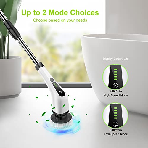 Electric Spin Scrubber, Cordless Bath Tub Power Scrubber with Long Handle & 7 Replaceable Heads, Detachable as Short Handle, Shower Cleaning Brush Household Tools for Bathroom & Tile Floor(White)