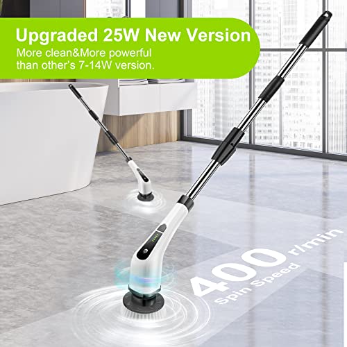 Electric Spin Scrubber, Cordless Bath Tub Power Scrubber with Long Handle & 7 Replaceable Heads, Detachable as Short Handle, Shower Cleaning Brush Household Tools for Bathroom & Tile Floor(White)