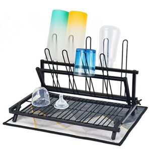 ertiuanio baby bottle drying rack, space saving bottle drying rack with drying mat, 9 posts foldable high capacity bottle rack dryer for baby bottle kitchen accessories, cups, pacifiers(iron)