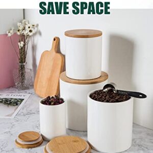 Lareina Ceramic Large Food Storage Canister with Airtight Seal Bamboo Lid, Utensil Holder 82.12 FL OZ (2450 ML) White Cookie Jar for Home and Kitchen Serving for Coffee, Sugar, Tea, Flour and More