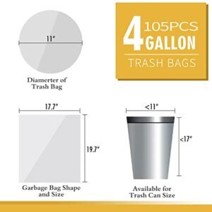 105 Count Small Trash Bags, 4 Gallon Garbage Can Liners - Unscented Wastebasket Trash Bags for Bathroom, Kitchen, Bedroom, (15 Liter)