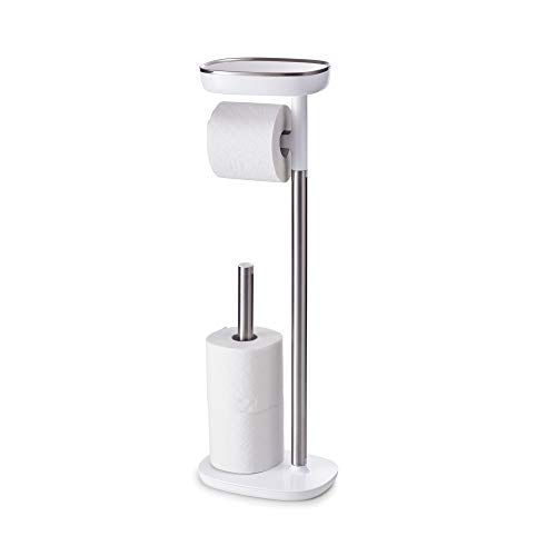 Joseph Joseph 70518 EasyStore Butler Toilet Paper Holder Stand and Spare Roll Storage with Shelf and Drawer, Stainless Steel