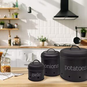 AuldHome Potatoes, Onions and Garlic Canister Set (Black); Contemporary Vegetable Storage Containers