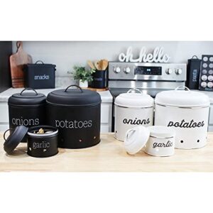 AuldHome Potatoes, Onions and Garlic Canister Set (Black); Contemporary Vegetable Storage Containers