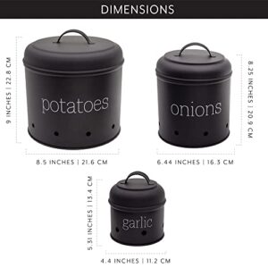 AuldHome Potatoes, Onions and Garlic Canister Set (Black); Contemporary Vegetable Storage Containers