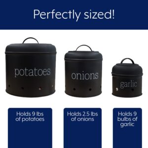 AuldHome Potatoes, Onions and Garlic Canister Set (Black); Contemporary Vegetable Storage Containers