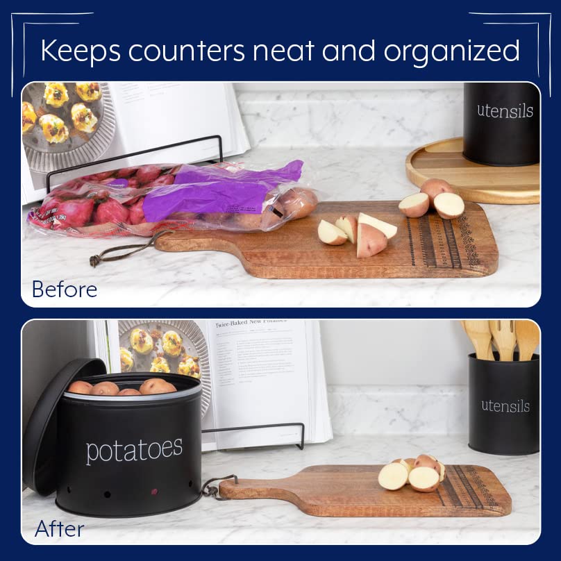 AuldHome Potatoes, Onions and Garlic Canister Set (Black); Contemporary Vegetable Storage Containers