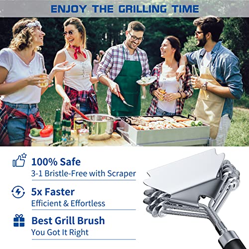 Grill Brush and Scraper Bristle Free, BBQ Accessories Grill Brush for Outdoor Grill, 17" Stainless Steel BBQ Brush for Grill Cleaning, Grill Accessories Gifts for Men, Hooks Included