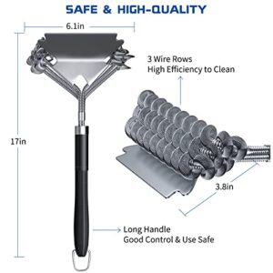 Grill Brush and Scraper Bristle Free, BBQ Accessories Grill Brush for Outdoor Grill, 17" Stainless Steel BBQ Brush for Grill Cleaning, Grill Accessories Gifts for Men, Hooks Included