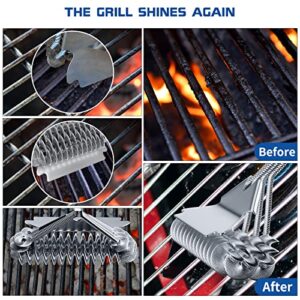 Grill Brush and Scraper Bristle Free, BBQ Accessories Grill Brush for Outdoor Grill, 17" Stainless Steel BBQ Brush for Grill Cleaning, Grill Accessories Gifts for Men, Hooks Included