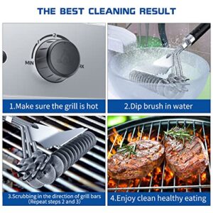 Grill Brush and Scraper Bristle Free, BBQ Accessories Grill Brush for Outdoor Grill, 17" Stainless Steel BBQ Brush for Grill Cleaning, Grill Accessories Gifts for Men, Hooks Included