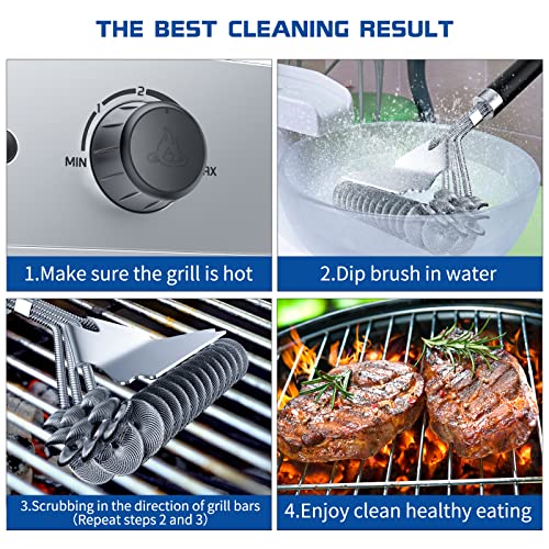 Grill Brush and Scraper Bristle Free, BBQ Accessories Grill Brush for Outdoor Grill, 17" Stainless Steel BBQ Brush for Grill Cleaning, Grill Accessories Gifts for Men, Hooks Included