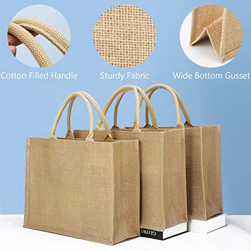 Segarty Tote Bags, 1 Pack Large Burlap Jute Reusable Canvas Gift Favors Bag with Handles Blank Totes Bulk for Bridesmaid Wedding, Women Market Grocery Shopping, Bachelorette Party, Beach Trip, DIY