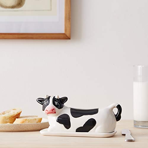 Boston Warehouse Farmhouse Cow Hand Painted Ceramic Butter Dish