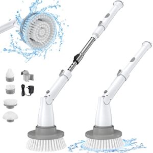 electric spin scrubber, sweepulire cordless cleaning brush with 2 speeds , adjustable extension arm, 4 replaceable brush heads, power shower scrubber cleaning brushes for bathroom, tub, tile, floor